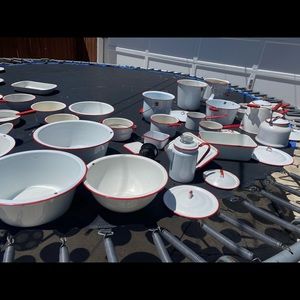 Vintage White with Red trim enamelware sent